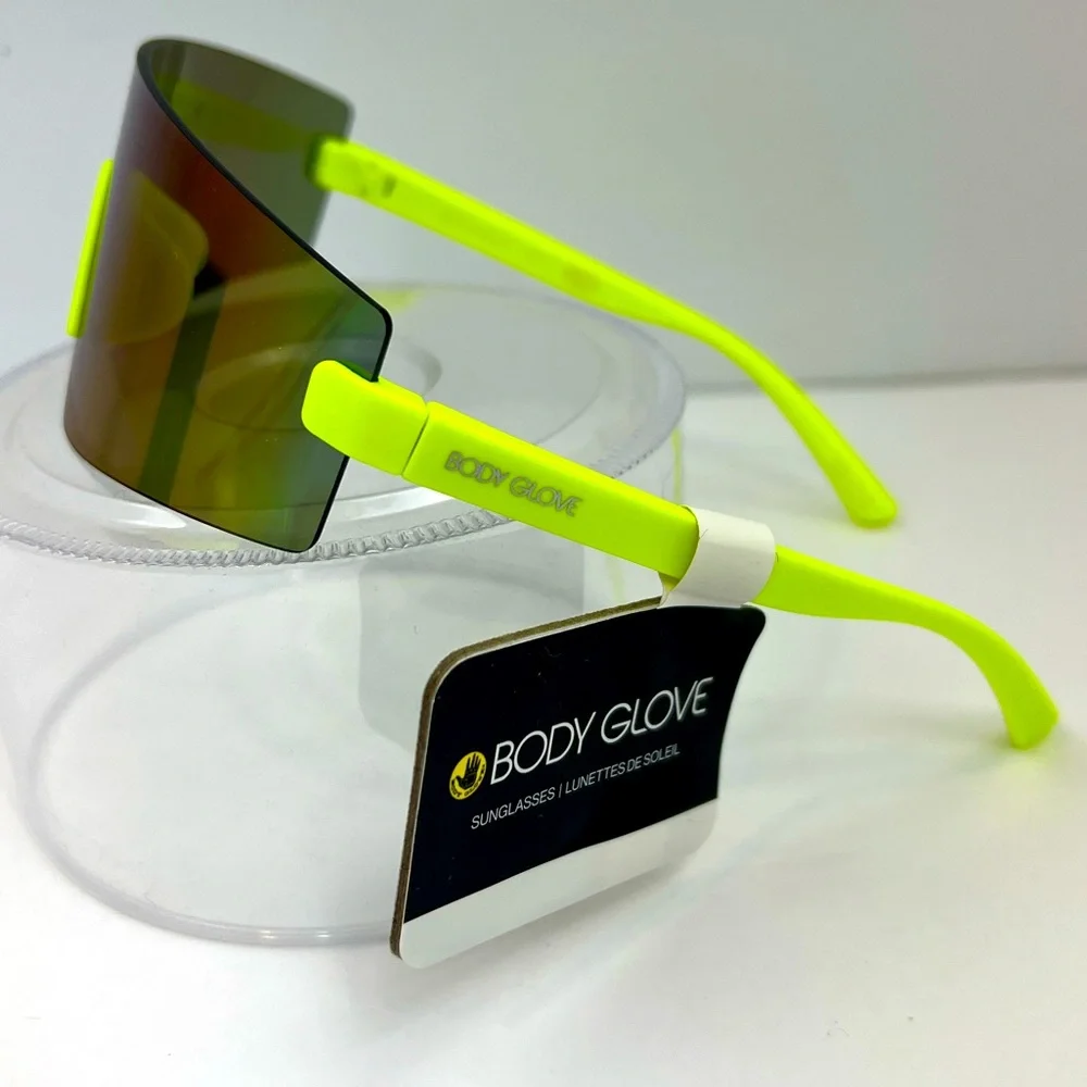 BODY GLOVE SUNGLASSES 100% UVA-UVB PROTECTION, YELLOW FRAME W/GREEN LENSES